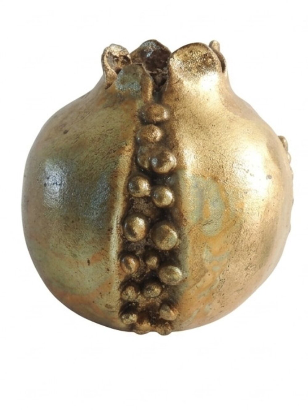 Heavy Vintage Gold Pomegranate Chalkware Sculpture Paperweight 4.25" H